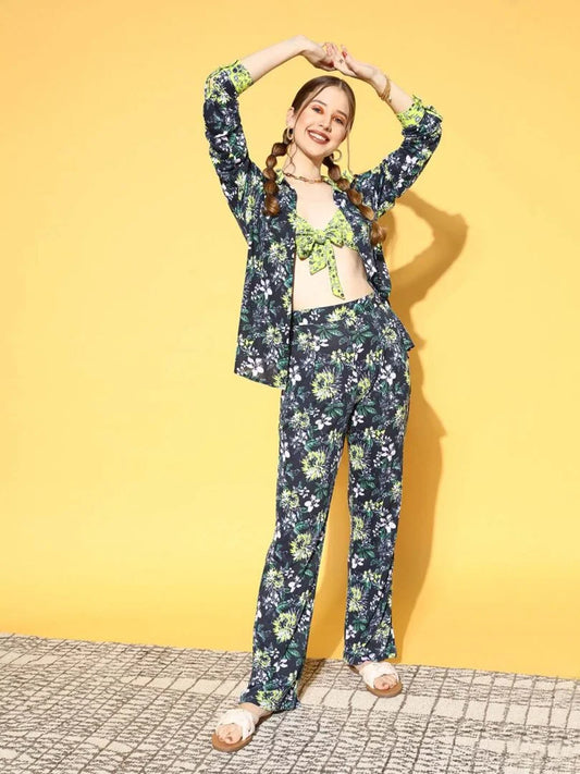 Multi Three Piece Bra Co-ord Loungewear Sets - Da Intimo - Lingerie Online Store India