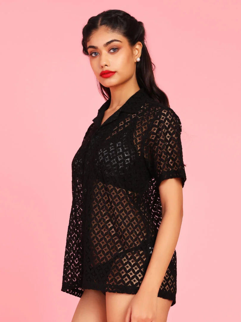 Pack of 2 Delicate Lace Half Sleeves Relaxed Fit Shirt - Da Intimo - Lingerie Online Store India