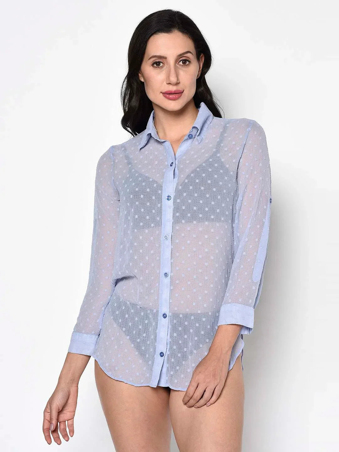 Blue Self Design Dobby Swim Wear Shirt - Da Intimo - Lingerie Online Store India