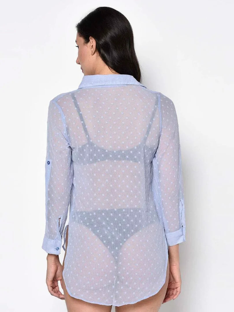 Grey Self Design Dobby Swim Wear Shirt - Da Intimo - Lingerie Online Store India
