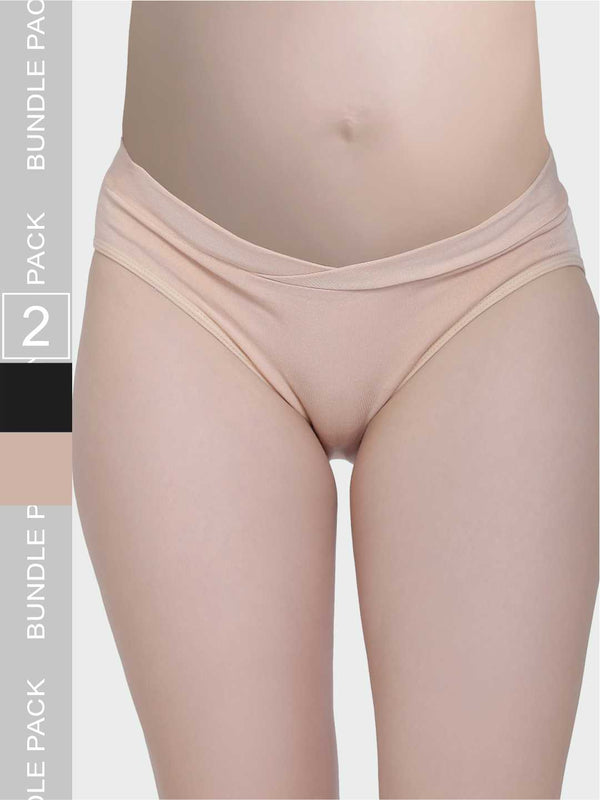 Low Waist Soft Cotton Pack Of 2 Black & Beige Maternity Panty