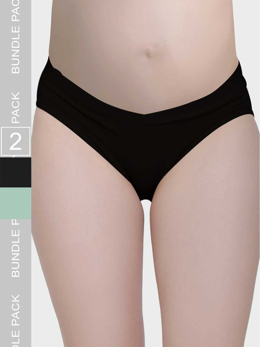 Low Waist Soft Cotton Pack Of 2 Black & Green Maternity Panty