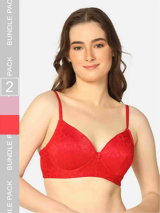Pack Of 2 Lightly Padded Lacy Design Everyday T-Shirt Bra